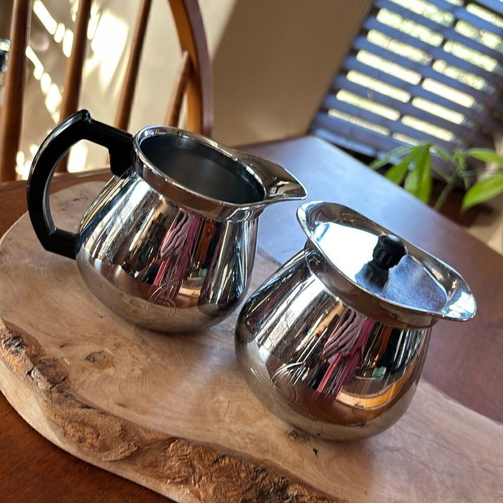 Vintage Sunbeam Art Deco Chrome Creamer & Sugar with Bakelite Handle